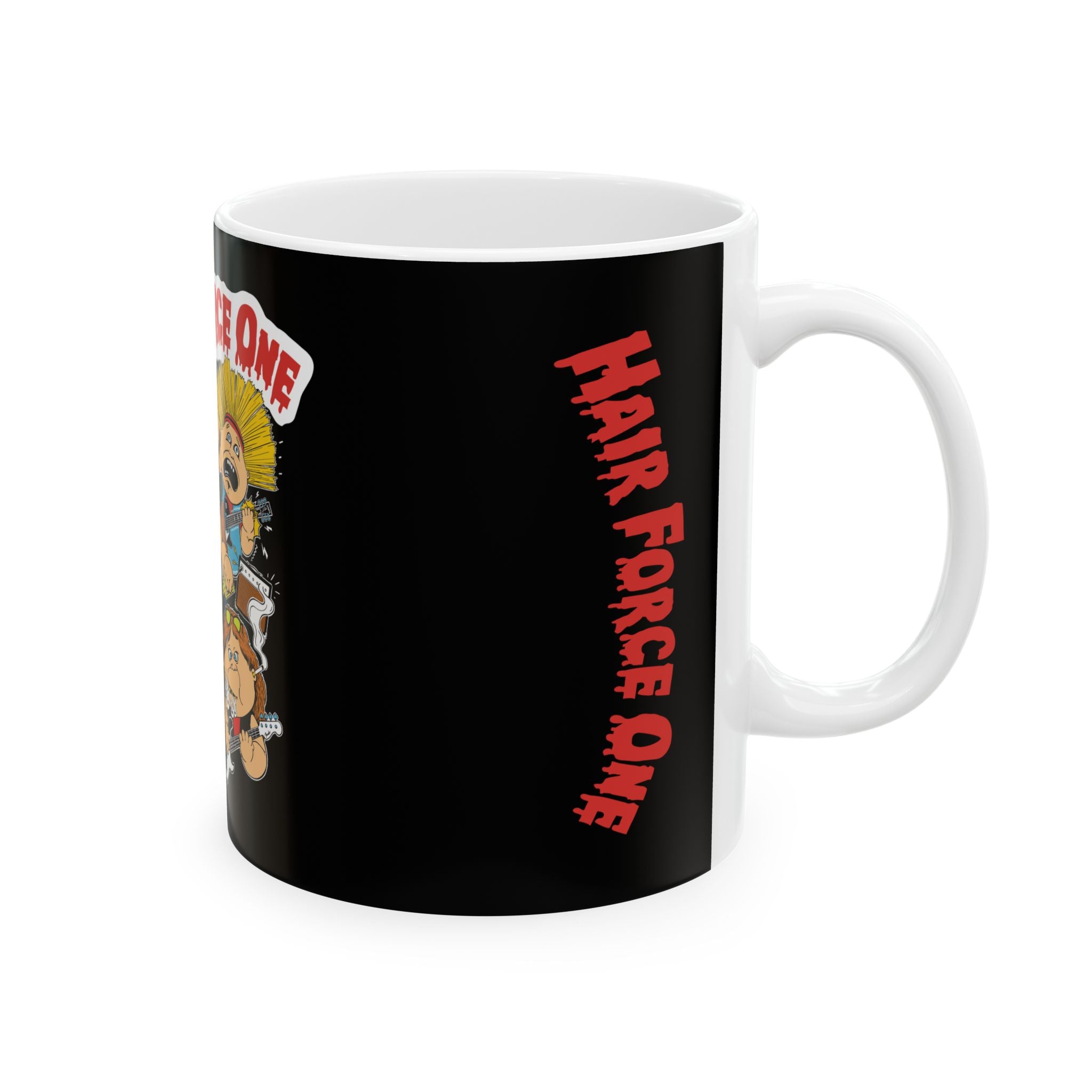 Hair Force One Coffee Mug — Funny Rock Band Cartoon Ceramic Mug (11oz & 15oz)