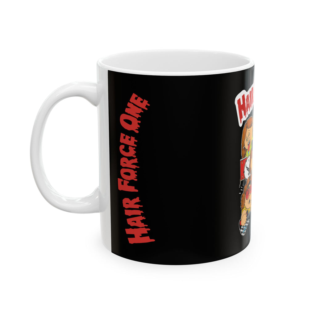 Hair Force One Coffee Mug — Funny Rock Band Cartoon Ceramic Mug (11oz & 15oz)